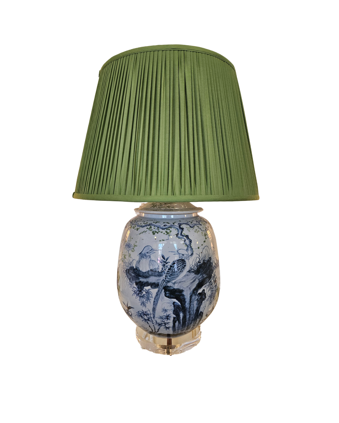 Blue and Green Floral Melon Vase Lamp