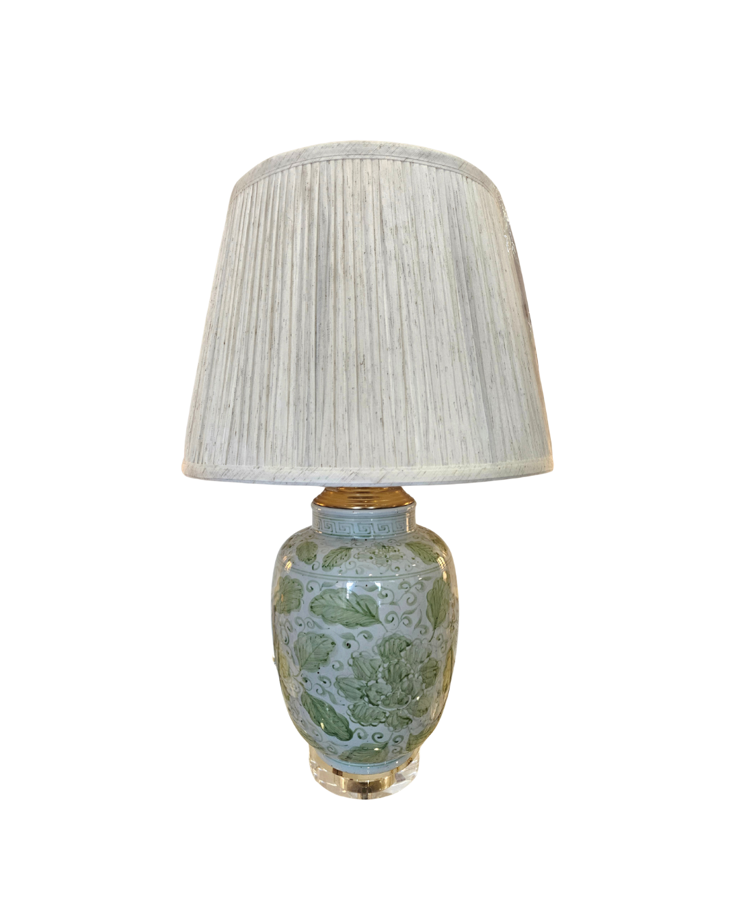 Green and White Floral Melon Vase Lamp