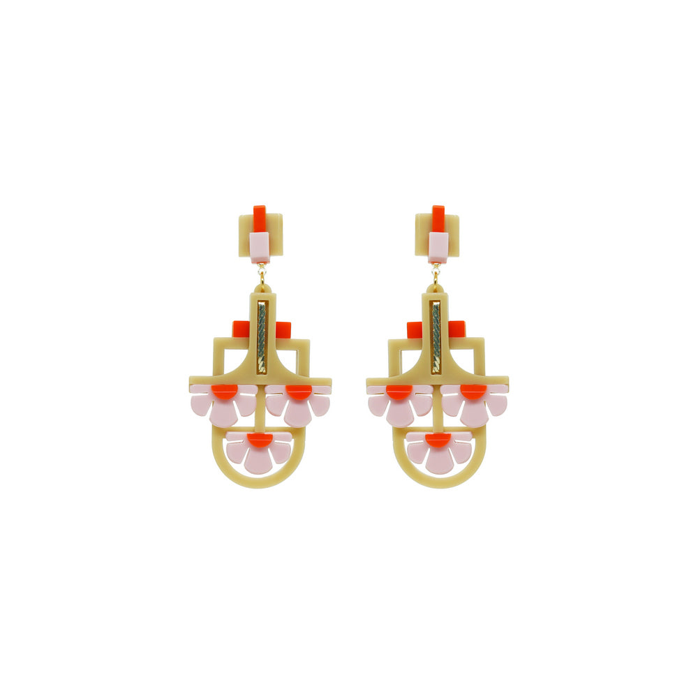 Handmade Acrylic Earring Pendant Three Flowers {Khaki}