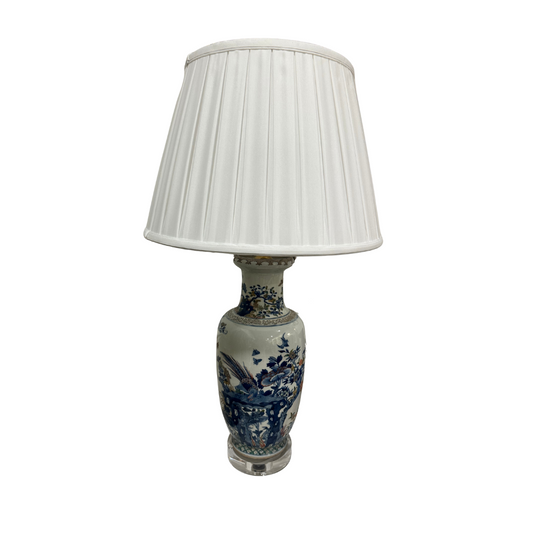 Blue/Cream Rose Famille Lamp