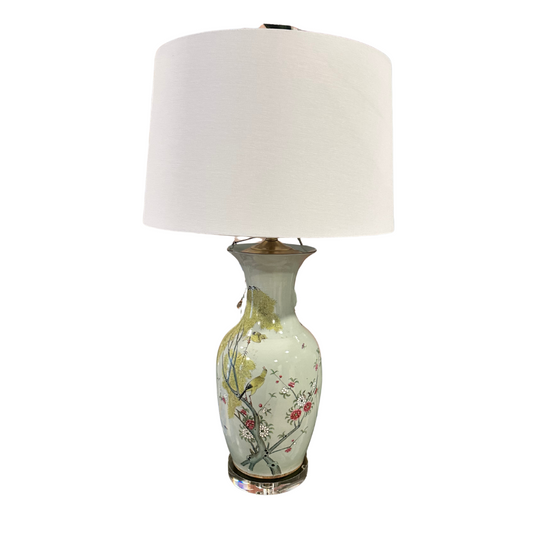 Light Blue Floral Famille Vase Lamp