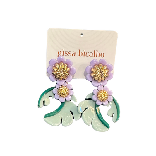 Pale Green Cosmos Flower Earrings