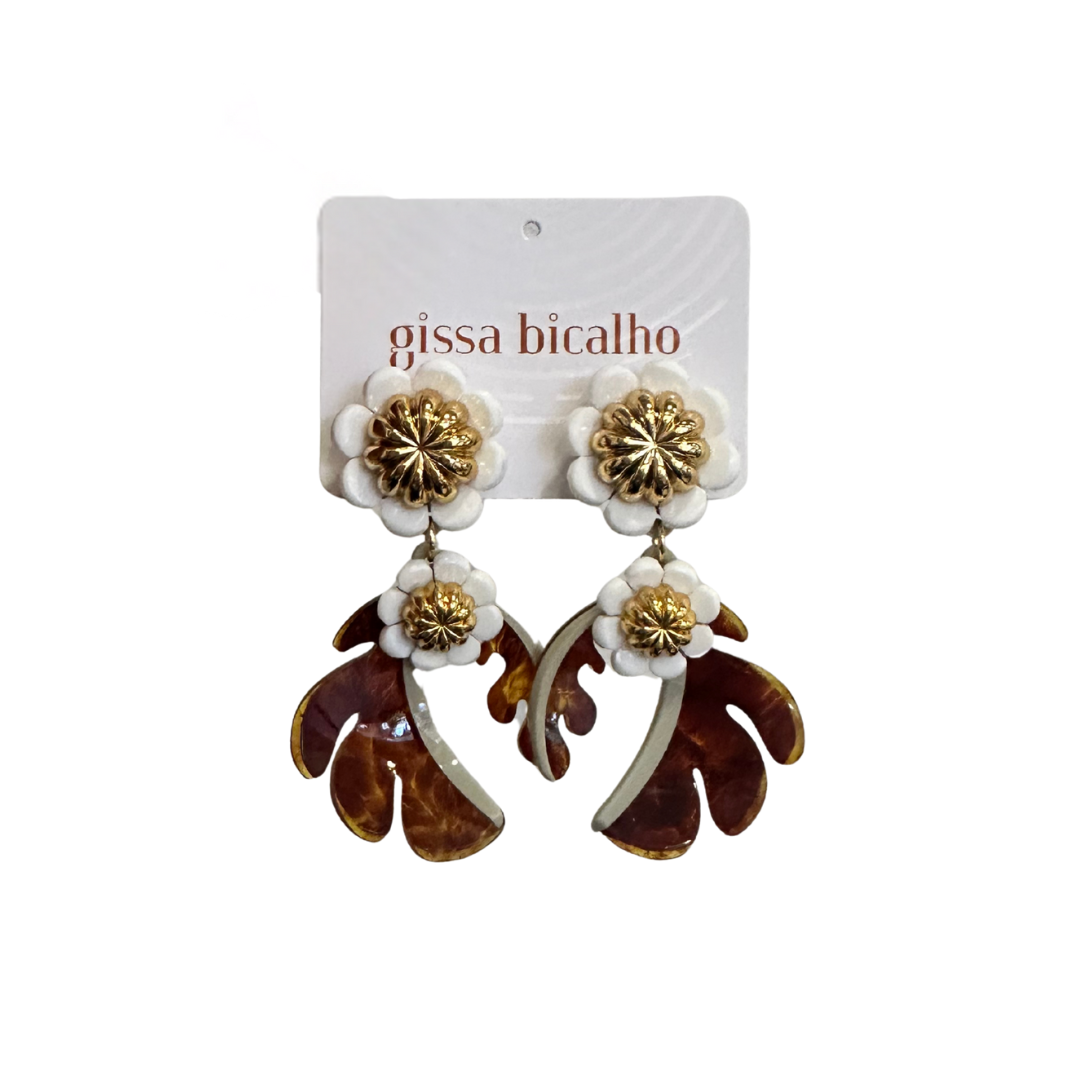 Caramel Granite Cosmos Flower Earrings
