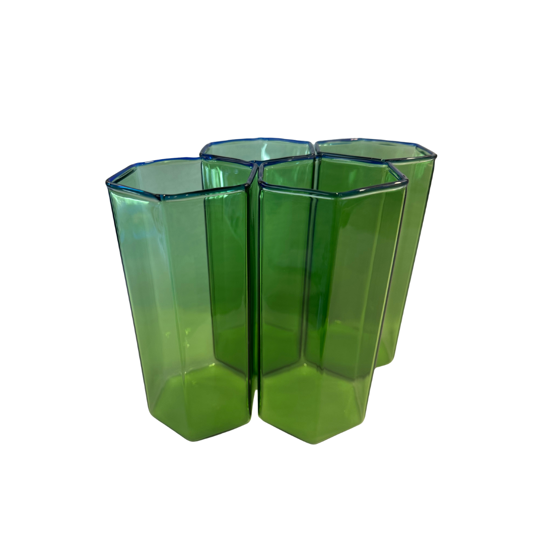 Tall Hexagon Vase {Green & Blue}
