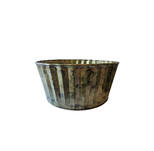 Round Tin Verdigris Planter