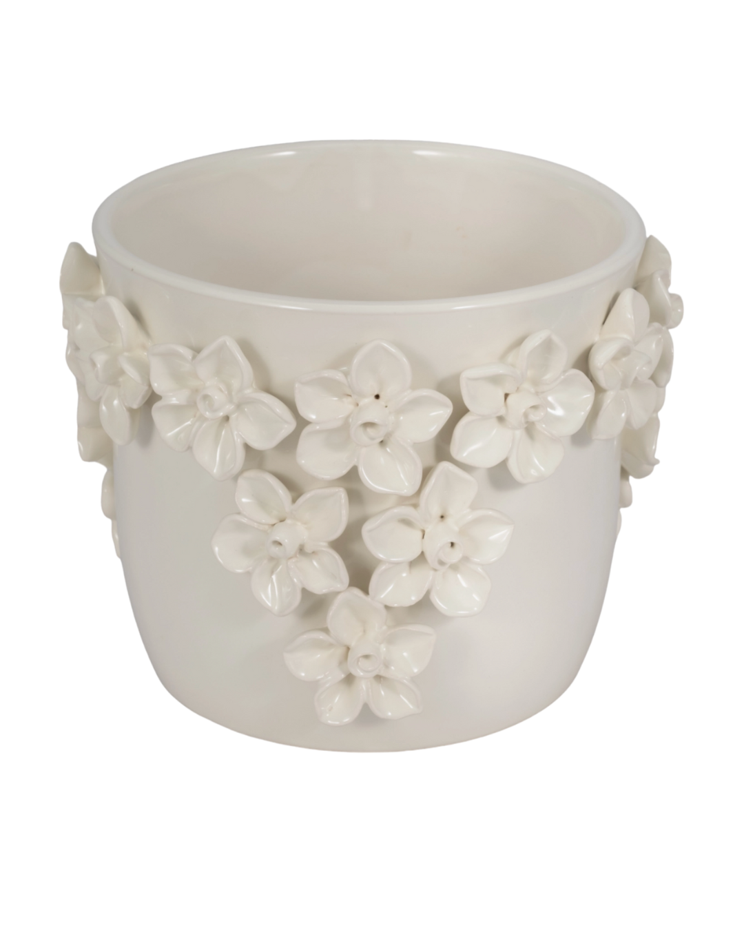 Stoneware Floral Applique Planter