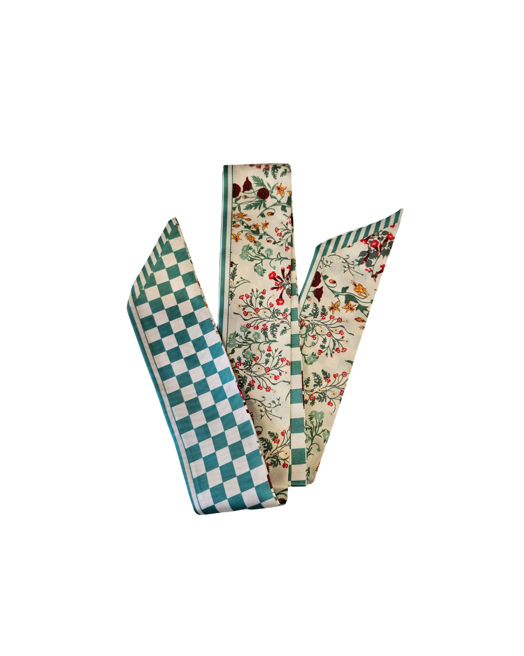 Green Checkered and Floral Print Twilly