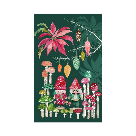 Holiday Tea Towel {Mushroom Folk Nutcrackers}