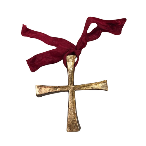 Gold Cross with Bow Ornament 4.25