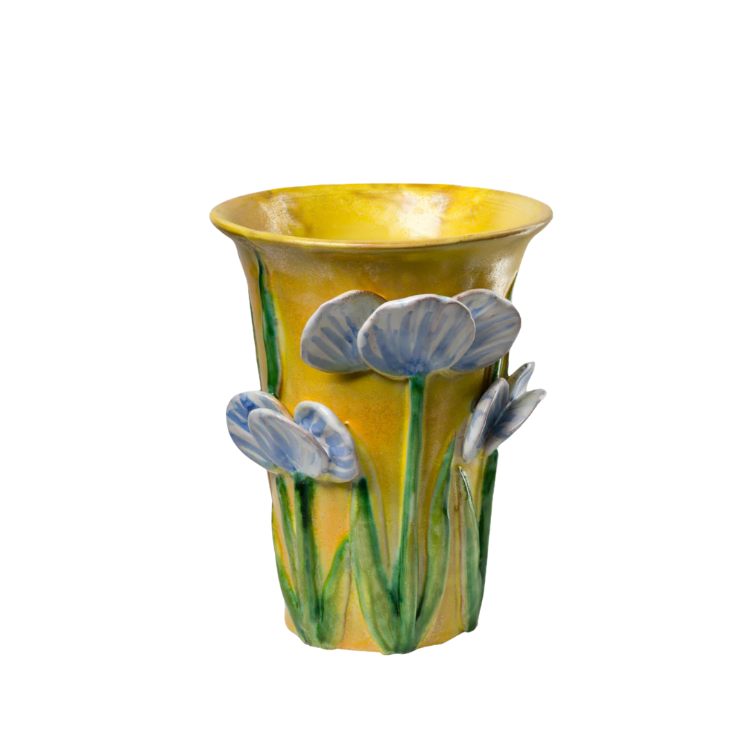 Italian Vase {Yellow w/ Blue Florals}