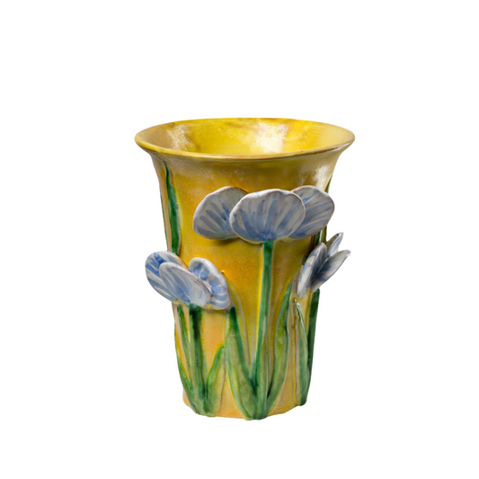 Italian Vase {Yellow w/ Blue Florals}