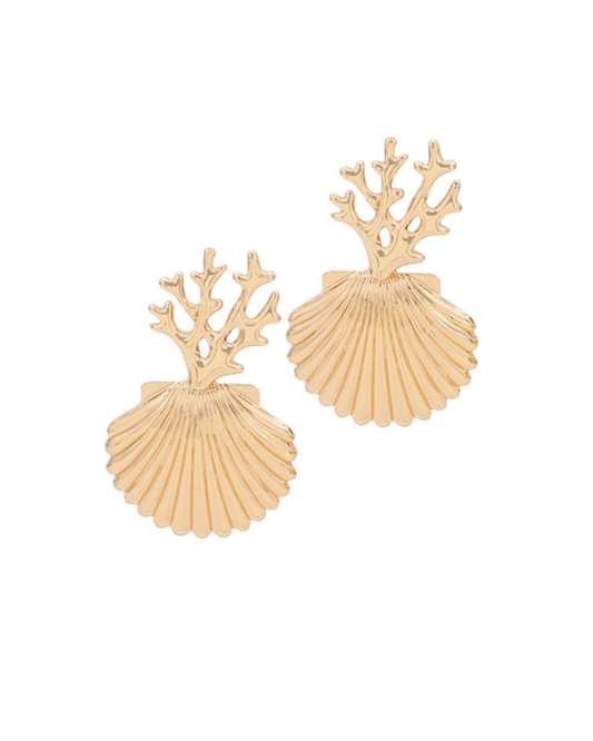 Gold Coral & Shell Earrings