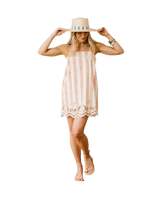 Cherry Pinstripe with Embroidery Shoreline Dress