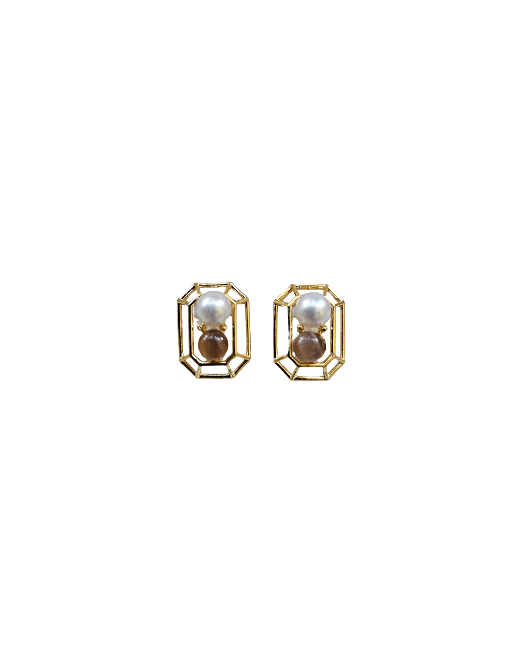 Pearl Layered Octagon Shape Earrings