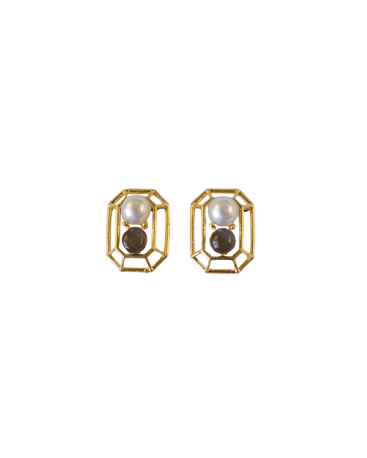 Pearl Layered Octagon Shape Earrings