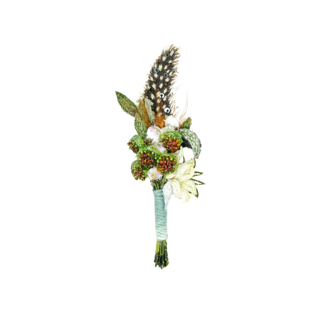 Spotted Feather Boutonniere Pin