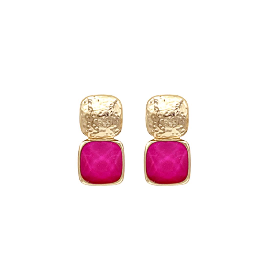 Bold Square Stone & Gold Earrings
