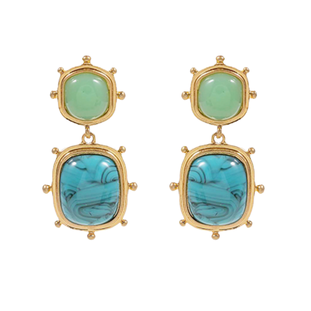 Studded Square Stone Dangle Earrings