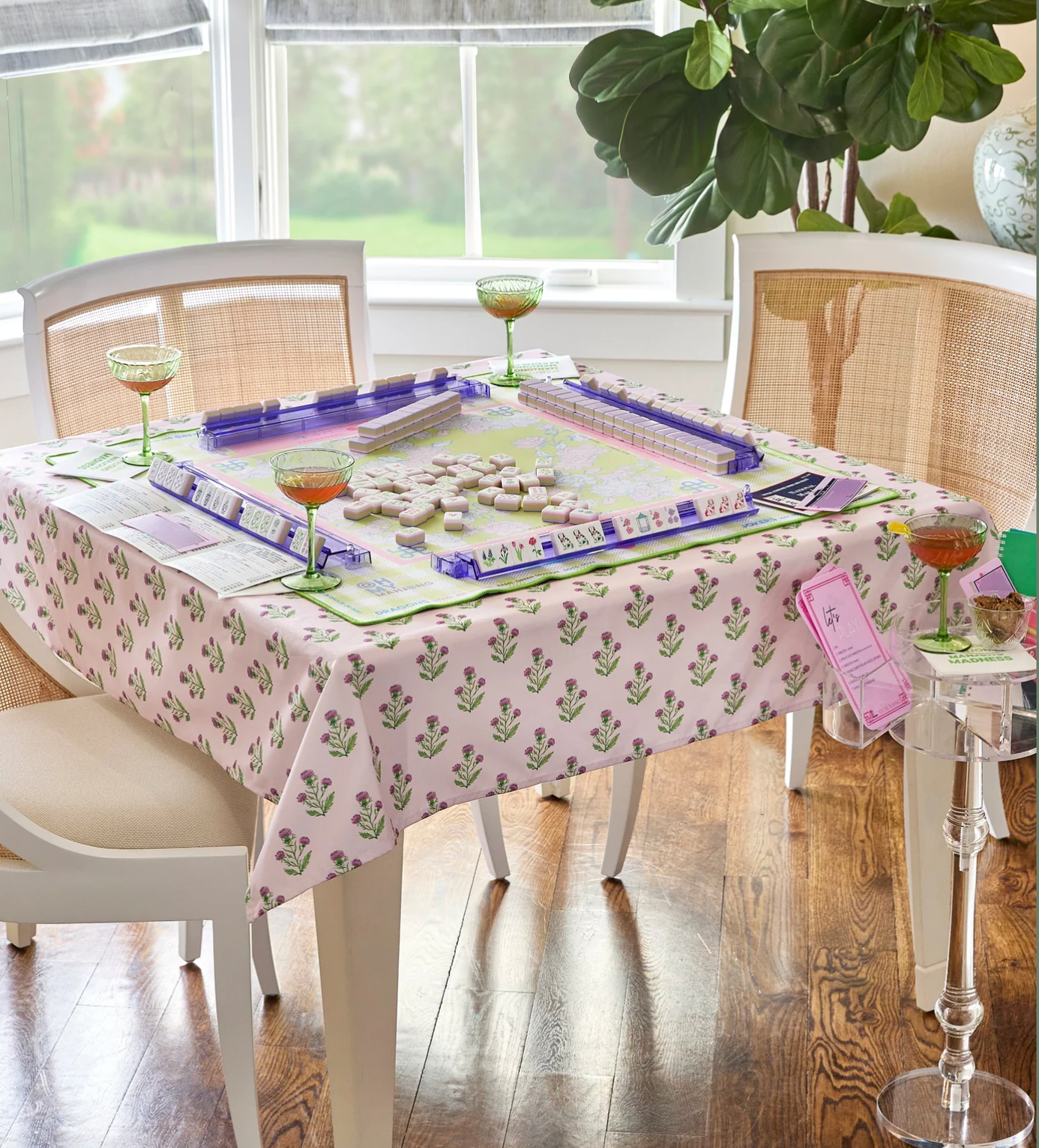 Purple Thistle Instructional Mahjong Tablecloth
