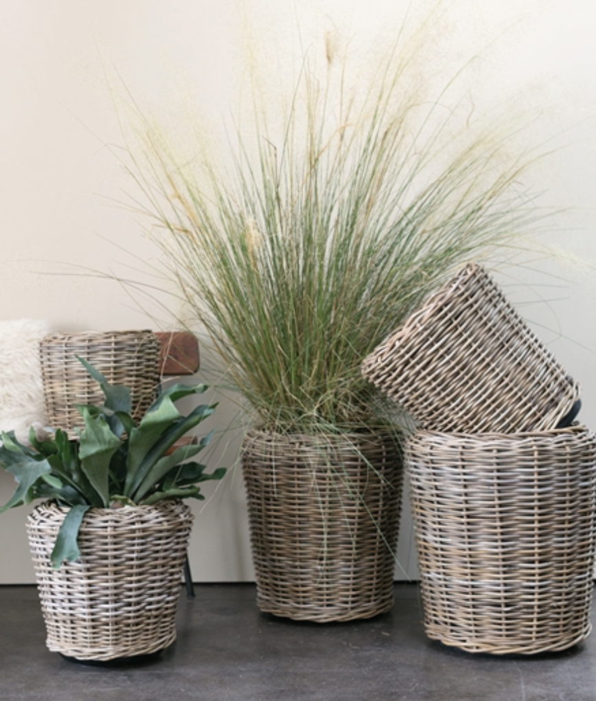 Rattan Basket with Plastic Liner 19.5" x 20.5"
